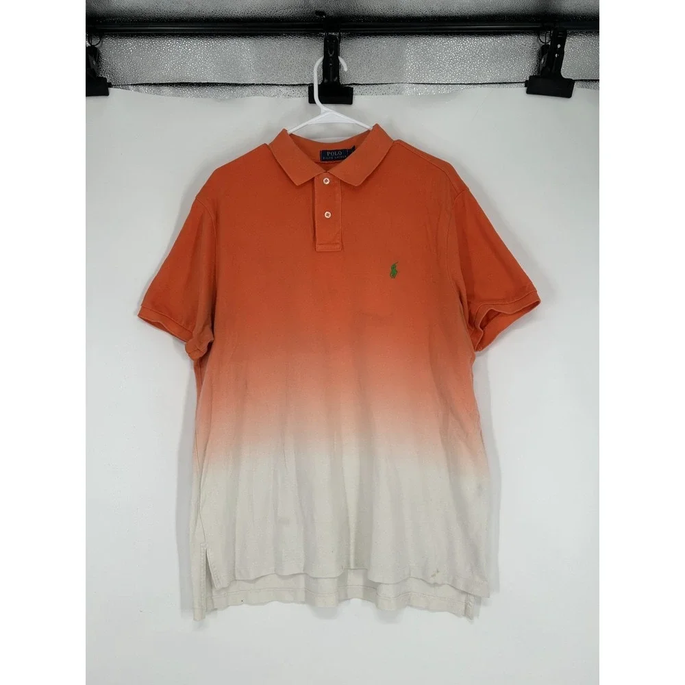 Polo Ralph Lauren Polo Shirt Mens XL Orange White Ombre Gradient Short Sleeve